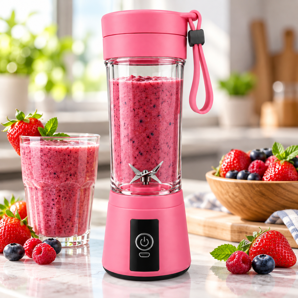 Portable Electric Blender – Mini Fruit Juicer & Smoothie Maker | Pink