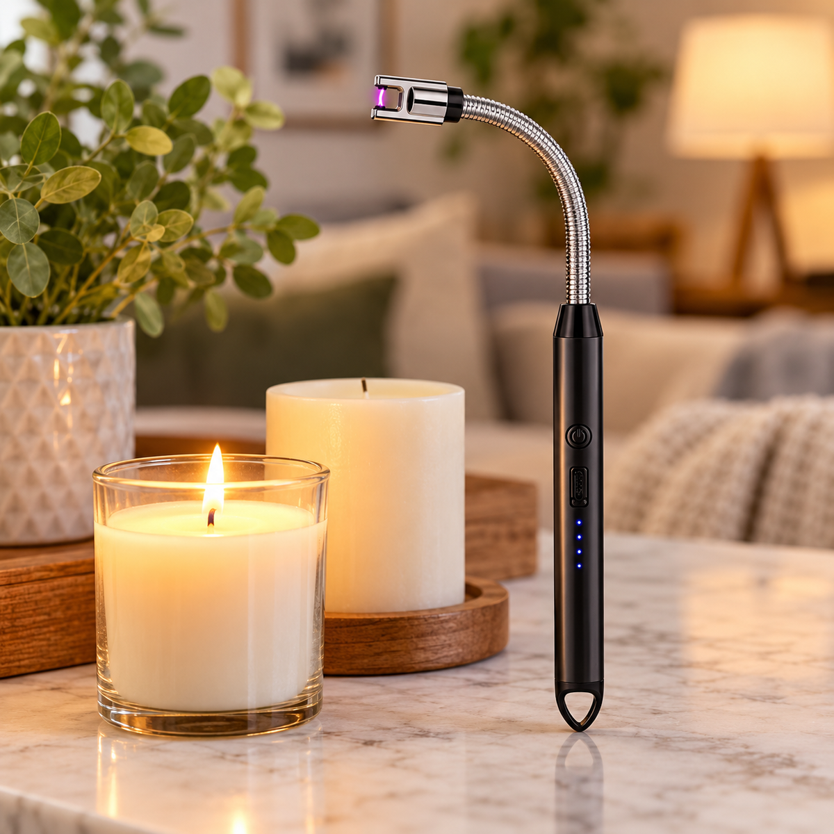 USB Rechargeable Electric Arc Lighter – Flexible Neck, Flameless & Windproof Candle Lighter
