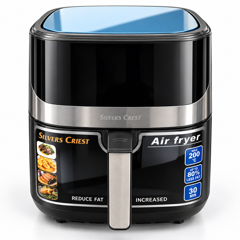 Silver Crest 8L Air Fryer – Large Capacity, 200°C Cooking & 30-Minute Timer | Black