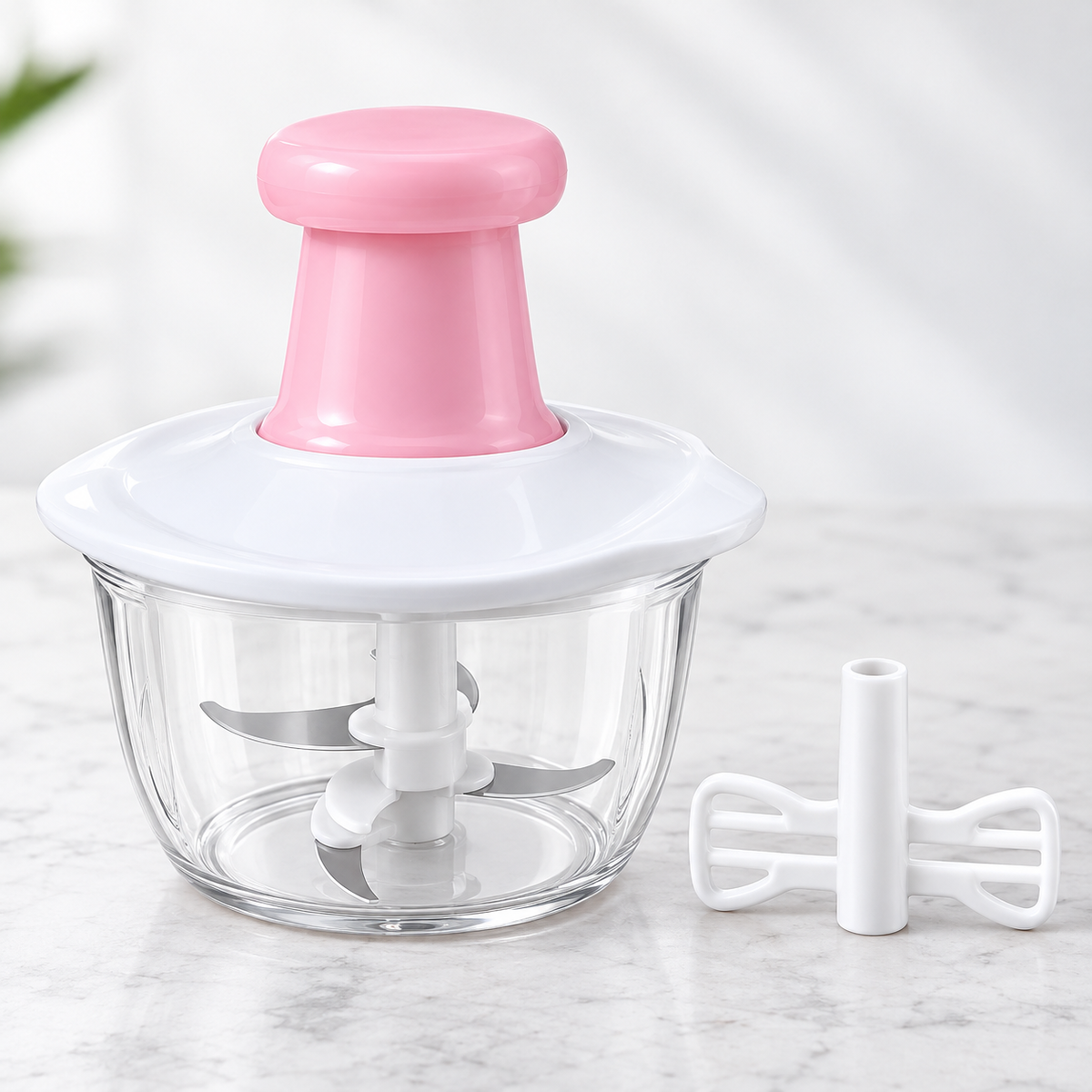 2L Manual Food Chopper – Hand Push Vegetable Cutter with Stainless Steel Blades | Pink