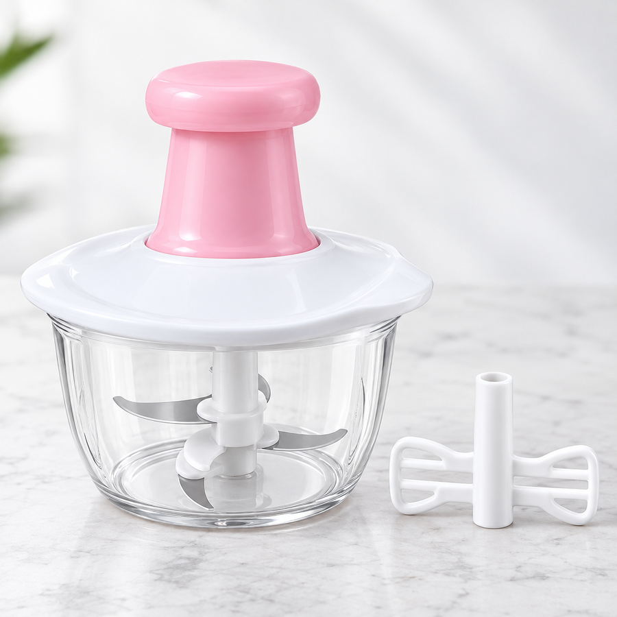 2L Manual Food Chopper – Hand Push Vegetable Cutter with Stainless Steel Blades | Pink