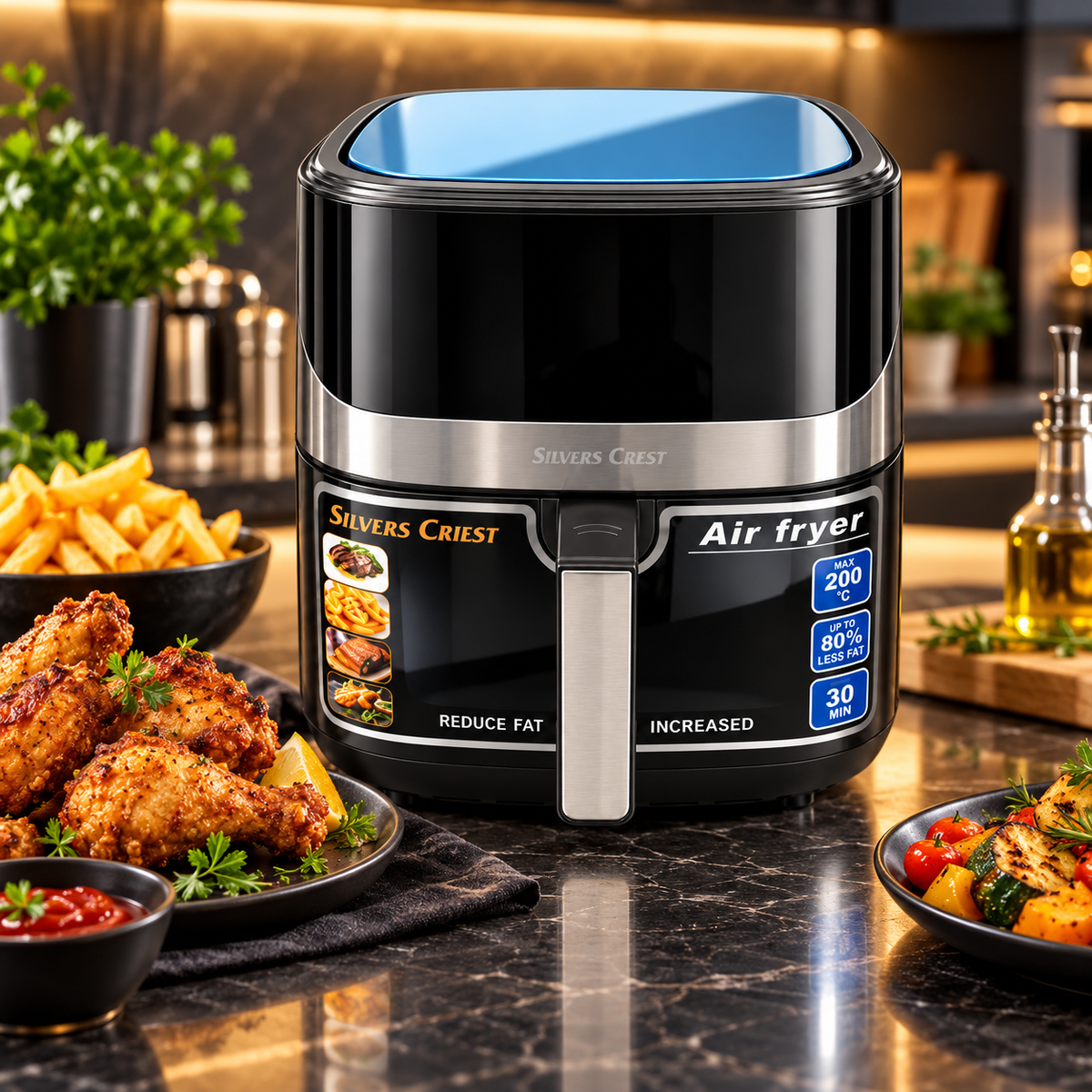Silver Crest 8L Air Fryer – Large Capacity, 200°C Cooking & 30-Minute Timer | Black