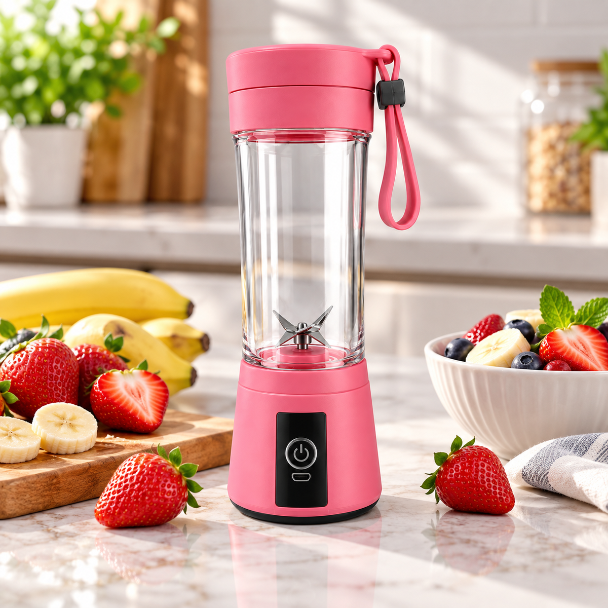 Portable Electric Blender – Mini Fruit Juicer & Smoothie Maker | Pink