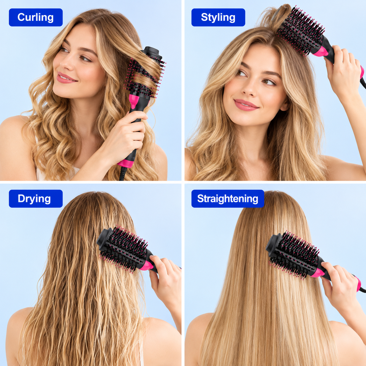 Hot Air Brush 3 in 1 Hair Dryer Straightener & Curler