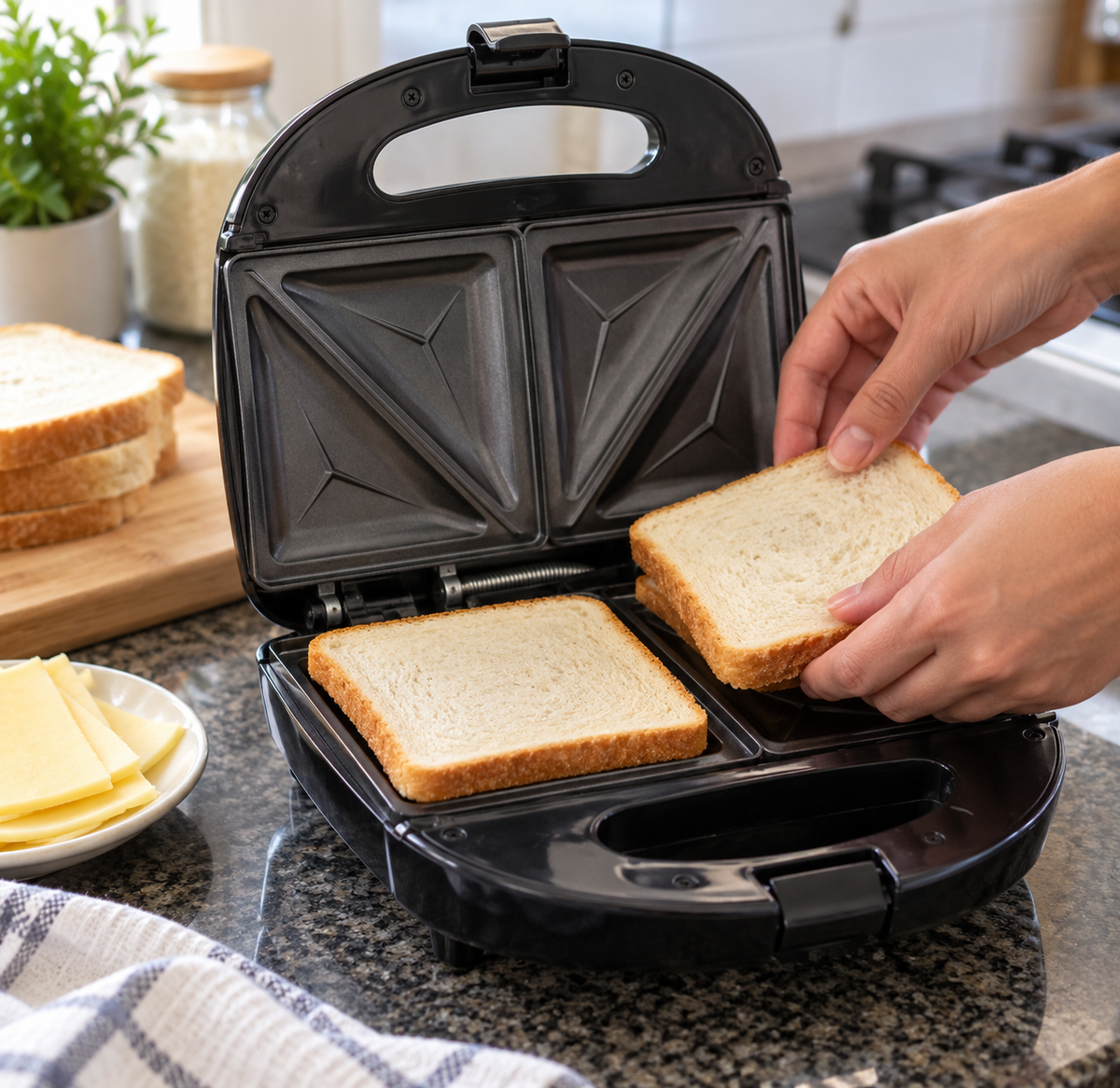 Portable Electric 4 Slice Sandwich Maker: 850W Power, Non-Stick, Double-Sided Heating, Easy to Clean