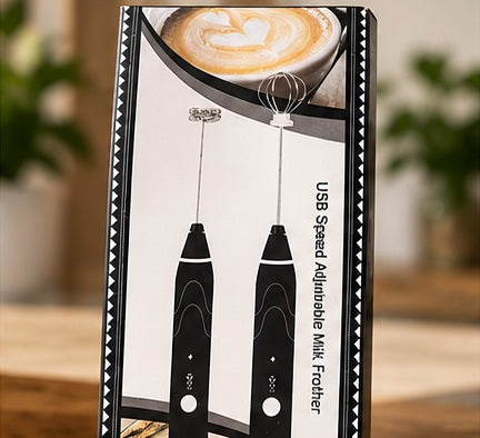USB Rechargeable Electric Milk Frother – Adjustable Speed Handheld Coffee Whisk & Mixer | Black