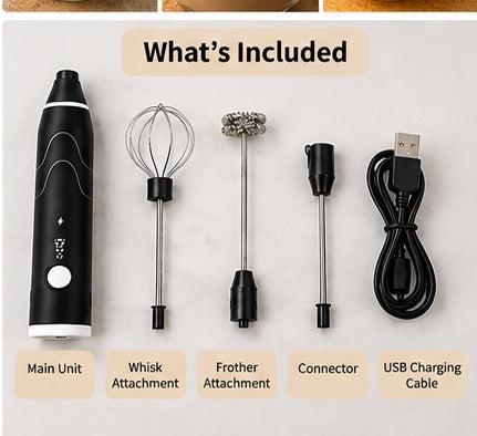 USB Rechargeable Electric Milk Frother – Adjustable Speed Handheld Coffee Whisk & Mixer | Black